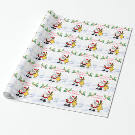 Papel De Regalo Navidades Santa con reno, bayas y nieve