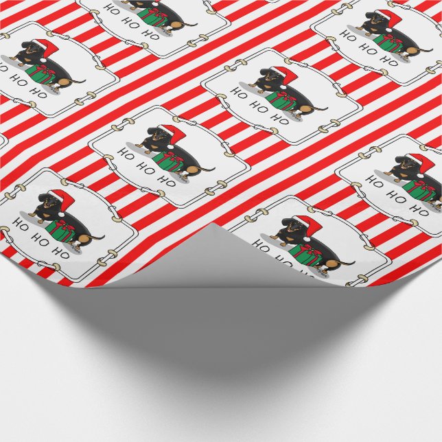 Papel De Regalo Navidades Santa Dachshund (S black & tan) Gracioso (Esquina)