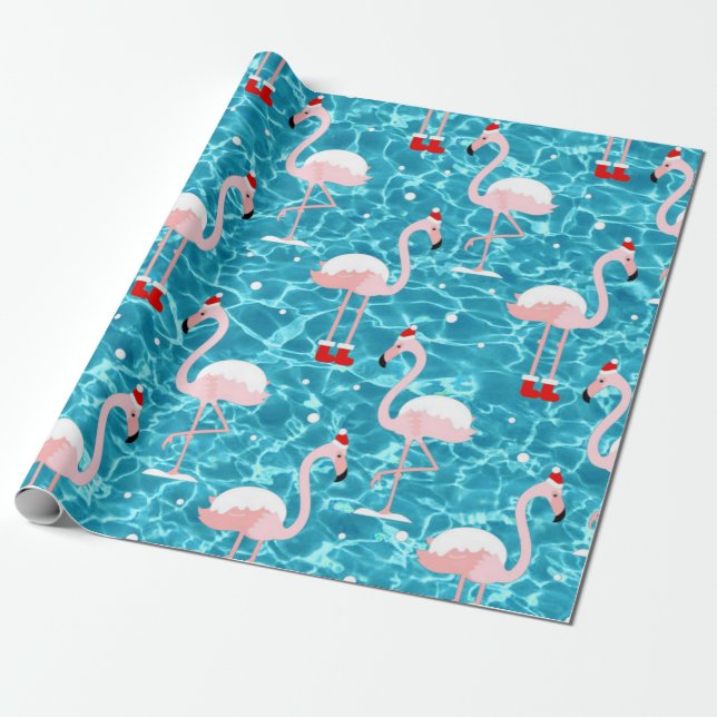 Papel De Regalo navidades santa flamingo (Desenrollado)