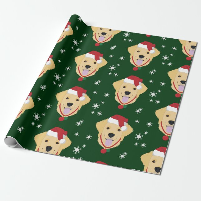 Papel De Regalo Navidades Santa Golden Retriever Dog (Desenrollado)