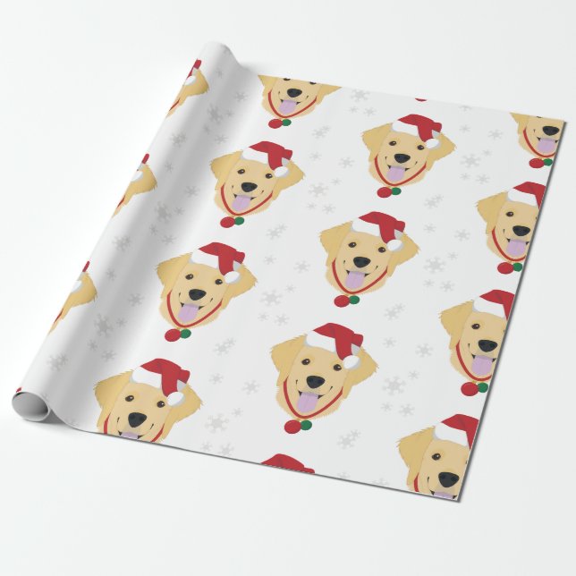 Papel De Regalo Navidades Santa Golden Retriever Dog White (Desenrollado)