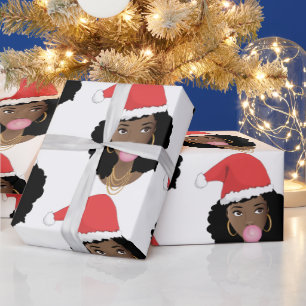 Papel De Regalo Navidades Santa Hat, mujer negra, Bubblegum