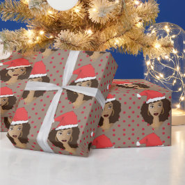 Papel De Regalo Navidades Santa Hat, mujer negra, puntos rojos, ma