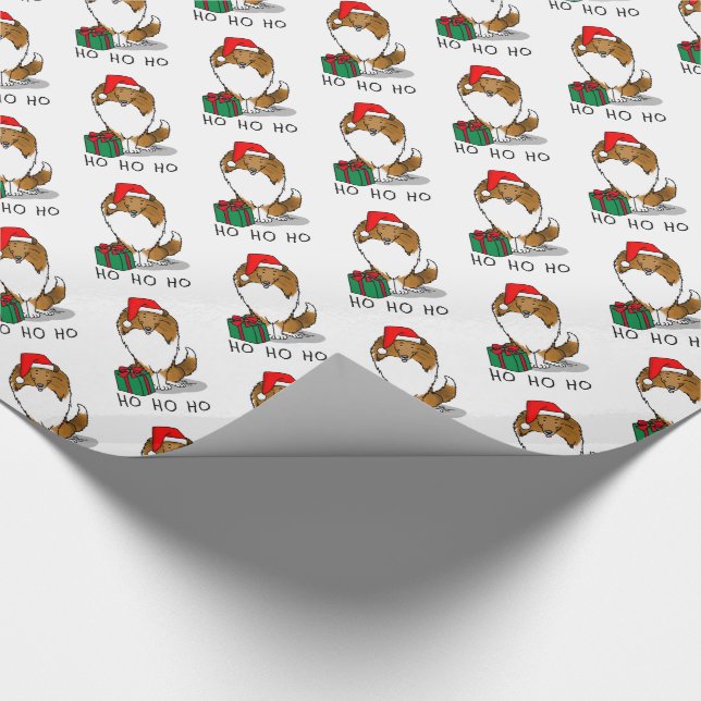 Papel De Regalo Navidades Santa Hat Shetland Sheepdog (estable) Cu (Esquina)