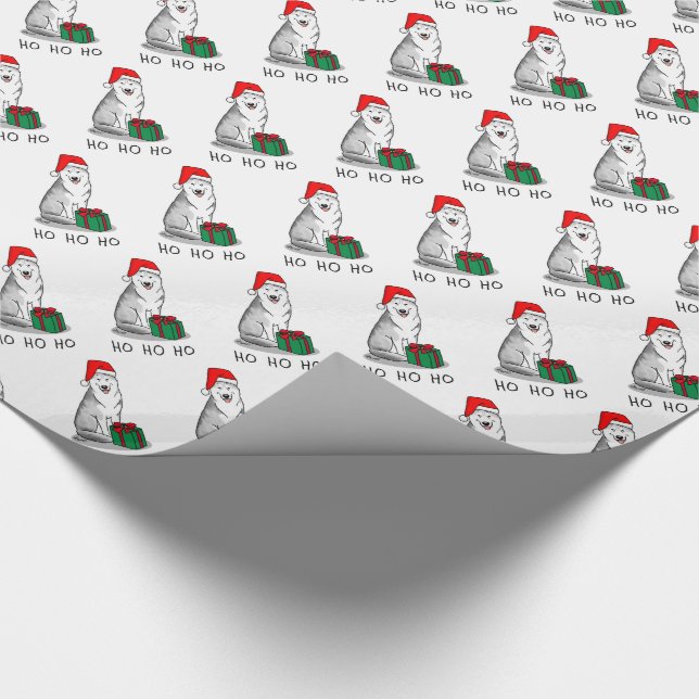 Papel De Regalo Navidades Santa Hat Siberian Husky (plata) Cute (Esquina)