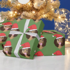 Papel De Regalo Navidades Santa Hats, mujeres negras, verde bblegu