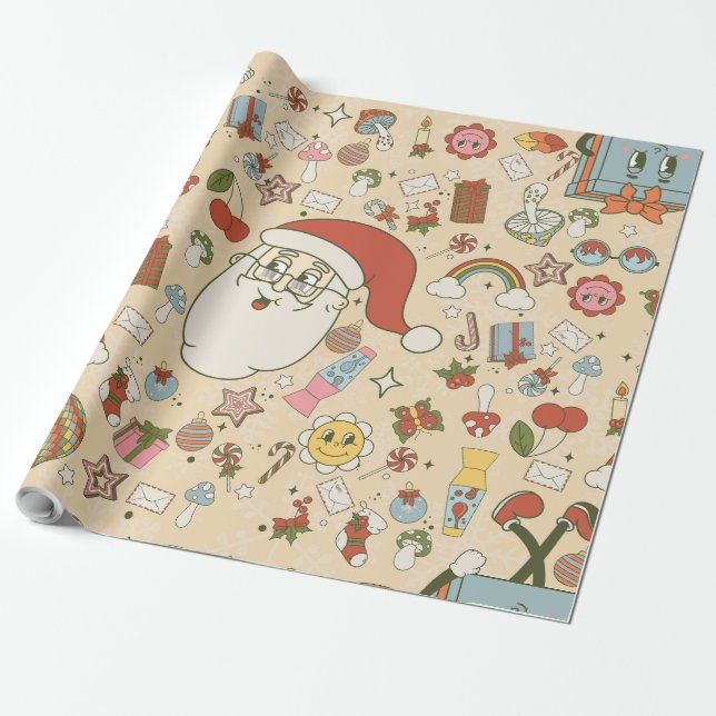 Papel De Regalo navidades santa hippie groovy vintage (Desenrollado)