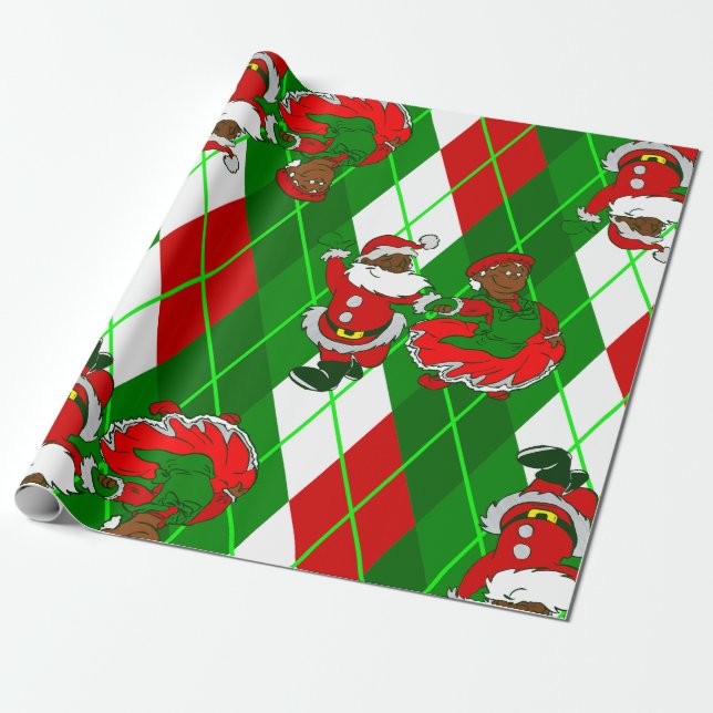 Papel De Regalo navidades santa negra esposa plaid (Desenrollado)