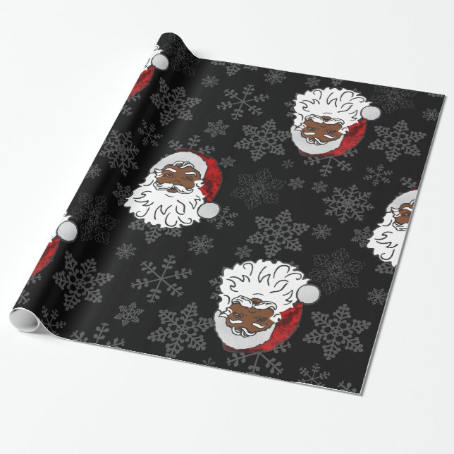 Papel De Regalo navidades santa negro claus copos de nieve (Desenrollado)