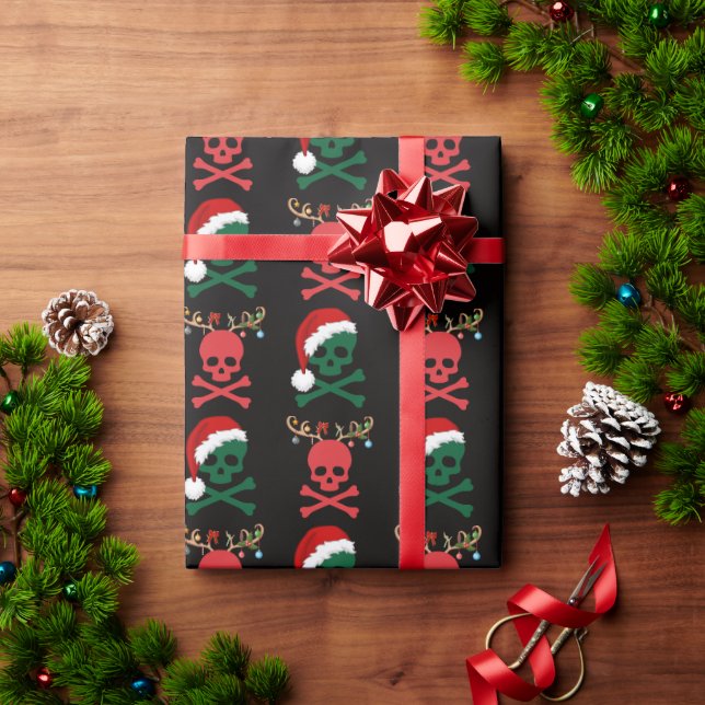 Papel De Regalo Navidades Santa Reindeer Skull y Huesos (Regalo de vacaciones)