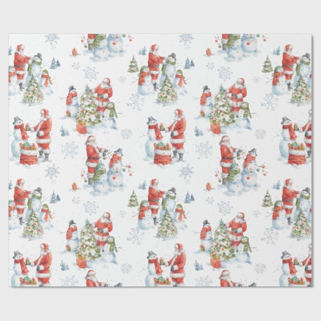 Papel De Regalo Navidades Santa Snowmen (Superficie plana)