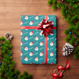 Papel De Regalo Navidades Santa sobre verde Verde azulado brillant