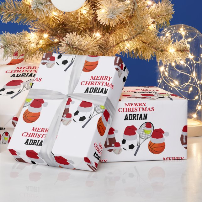 Papel De Regalo Navidades Santa Sports Balls Nombre personalizado (Vacaciones)