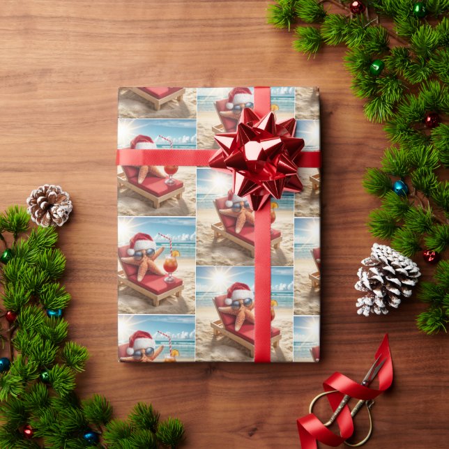 Papel De Regalo Navidades Santa Stafish On a Chaise Lounge (Regalo de vacaciones)