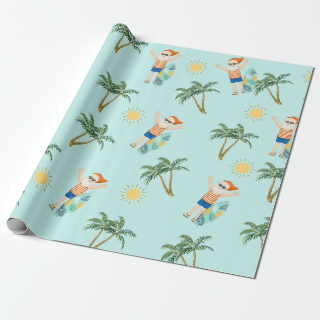 Papel De Regalo Navidades Santa Tropical Beach Summer (Desenrollado)