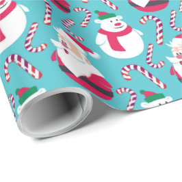 Papel De Regalo Navidades Santa y Teddy Bear con Candy Cane