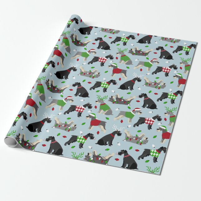 Papel De Regalo Navidades Schnauzer (Desenrollado)