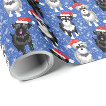 Navidades Schnauzers en Santa Hats Blue Snowflakes
