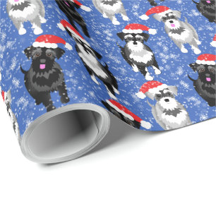 Papel De Regalo Navidades Schnauzers en Santa Hats Blue Snowflakes