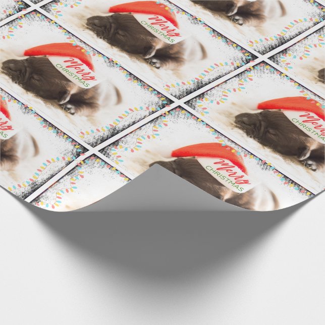 Papel De Regalo Navidades se pug en Santa Hat con luces Navidades (Esquina)