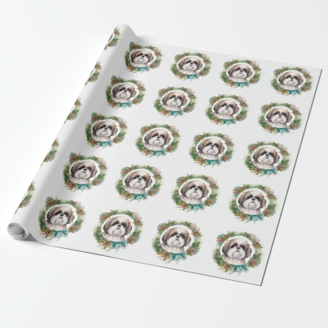 Papel De Regalo Navidades Shih Tzu abuchean presentación festiva (Desenrollado)