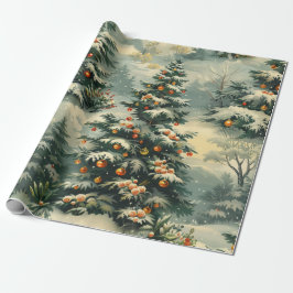 Papel De Regalo Navidades simples Nieve con un árbol de Navidad