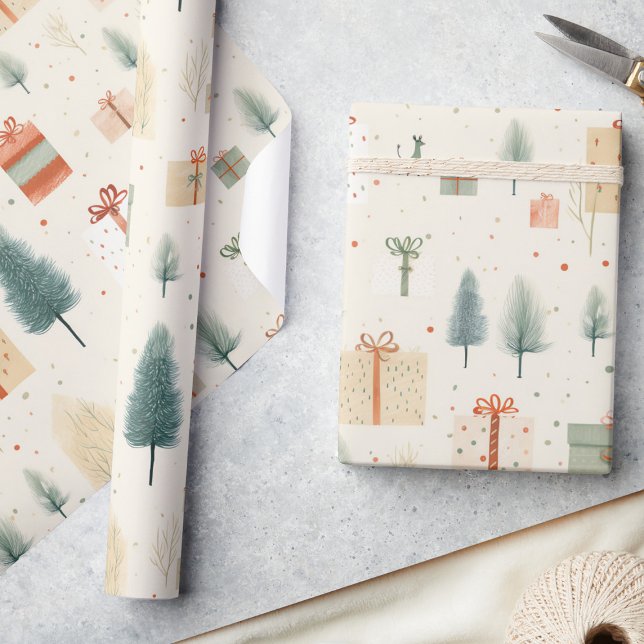 Papel De Regalo Navidades singulares regalos y acuarela de pinos (Subido por el creador)