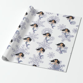 Papel De Regalo Navidades sirenas de copo de nieve plateado