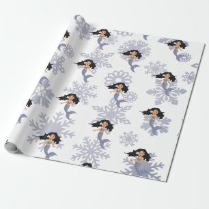 Papel De Regalo Navidades sirenas de copo de nieve plateado