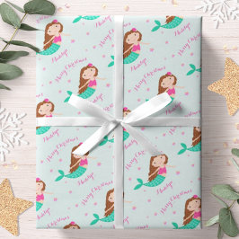 Papel De Regalo Navidades sirenas rosan Verde azulado personalizad
