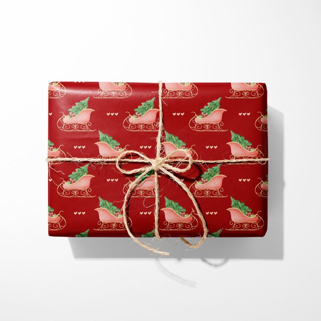 Papel De Regalo Navidades Sleigh Con Árbol Y Regalos En Rojo (Subido por el creador)