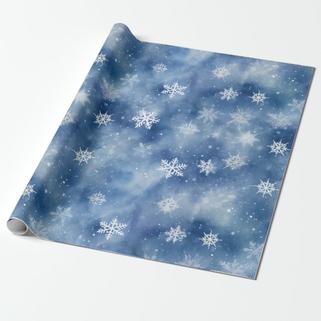 Papel De Regalo Navidades Snowflakes Blue Sky (Desenrollado)