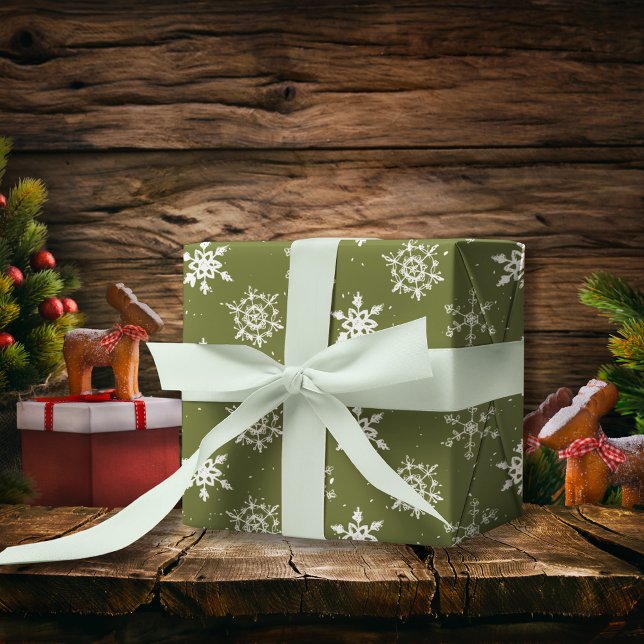 Papel De Regalo Navidades Snowflakes Green winter (Christmas Snowflakes Green winter Wrapping Paper)