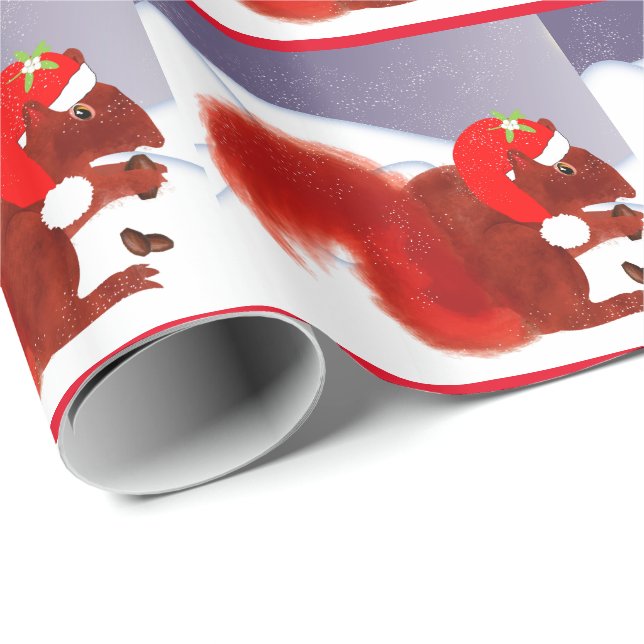 Papel De Regalo Navidades Snowley de la ardilla roja (Esquina del rollo)