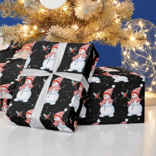 Papel De Regalo Navidades Snowman con pájaro