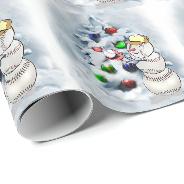 Papel De Regalo Navidades Snowman de Béisbol (Esquina del rollo)