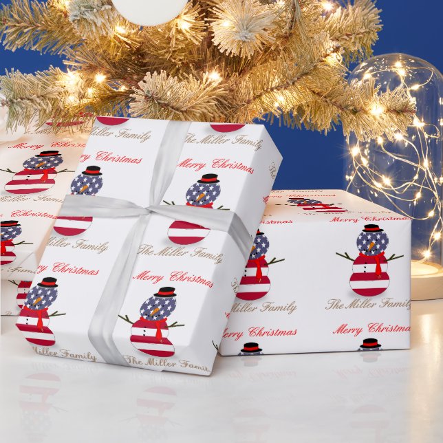 Papel De Regalo Navidades Snowman Patriotic bandera de los Estados (Vacaciones)