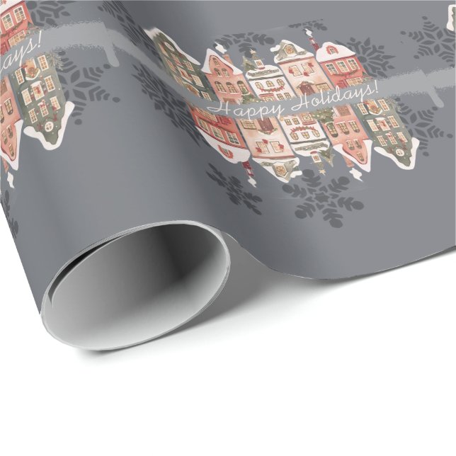 Papel De Regalo Navidades Snowy Casas con Copos de Nieve (Esquina del rollo)