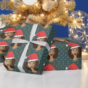 Papel De Regalo Navidades Sombrero de Papá Noel, Mujer Negra, Punt
