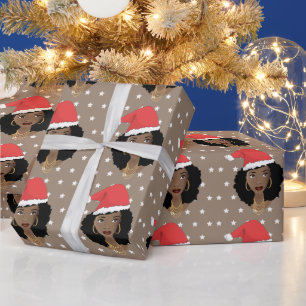 Papel De Regalo Navidades Sombrero, Mujer Negra, Estrellas, Marró
