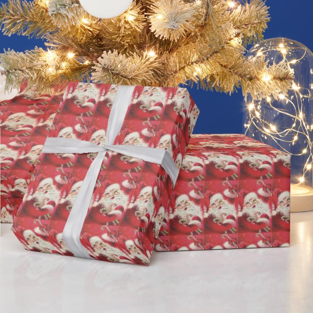 Papel De Regalo Navidades sonriendo a Santa Claus sosteniendo bast (Vacaciones)