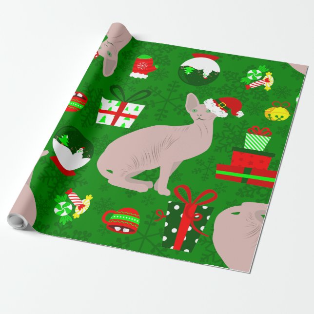 Papel De Regalo navidades sphynx cat santa sphinx (Desenrollado)