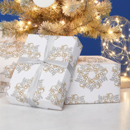 Papel De Regalo Navidades Star Pattern Gold Silver Caligrafía Arte