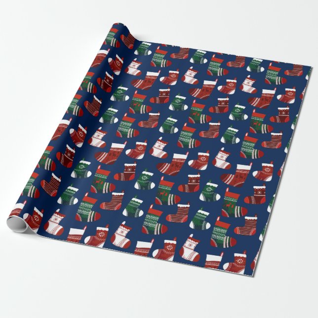 Papel De Regalo Navidades Stockings Blue (Desenrollado)