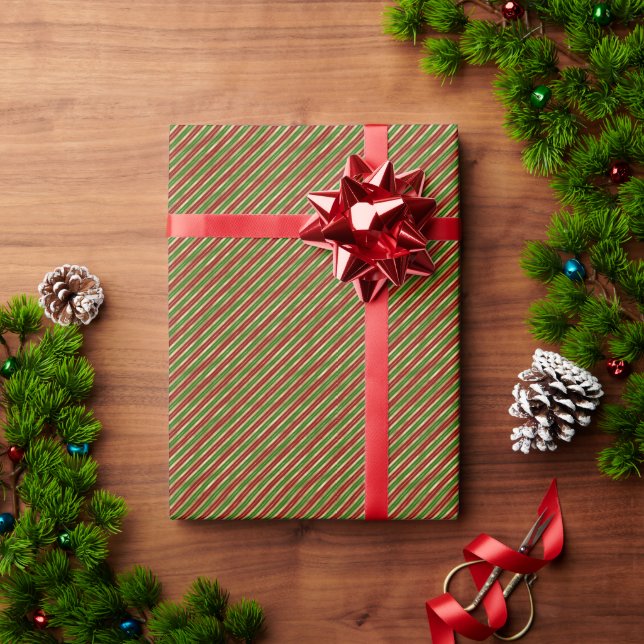 Papel De Regalo Navidades Stripes Red Green Gold (Regalo de vacaciones)