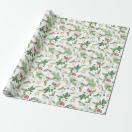Papel De Regalo Navidades Subdivisión de Pinecones Rosas de acuare