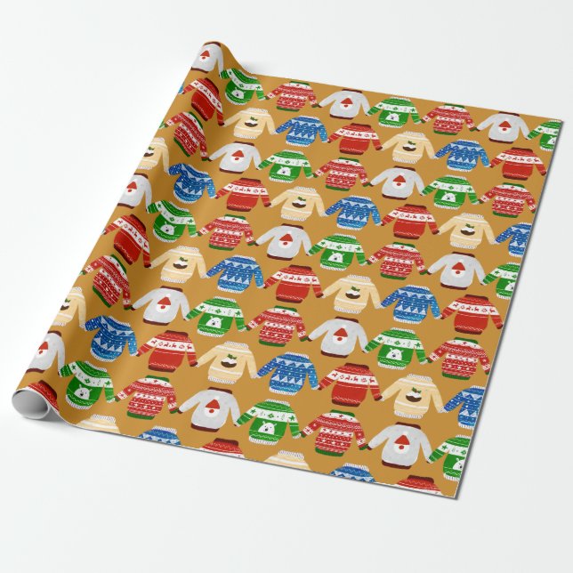 Papel De Regalo Navidades Suéter Oro (Desenrollado)