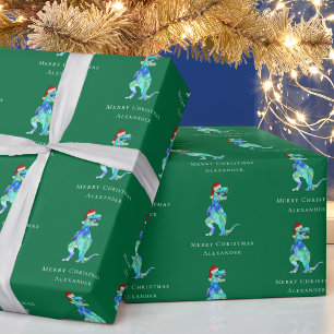 Papel De Regalo Navidades T-Rex Dino Nombre de niño personalizado 