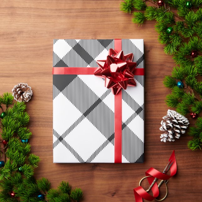 Papel De Regalo Navidades Tartán de color blanco negro (Regalo de vacaciones)