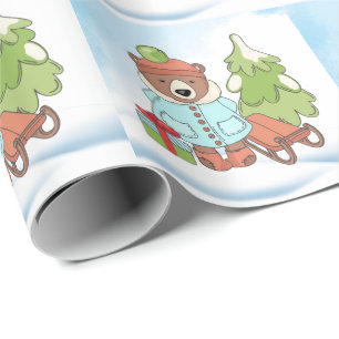 Papel De Regalo Navidades Teddy Bear Pareja con Regalo